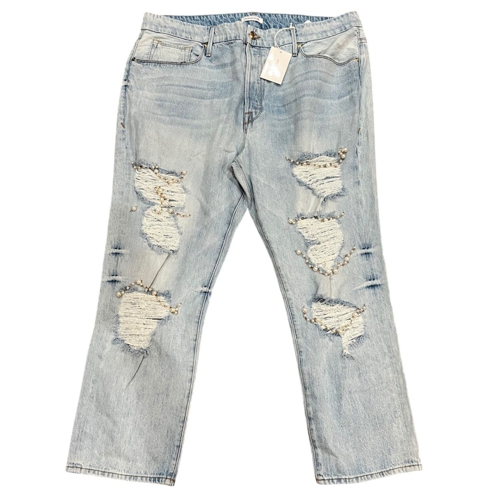 Good American Good Icon Straight Crop Ankle Women Light Blue Distressed 16